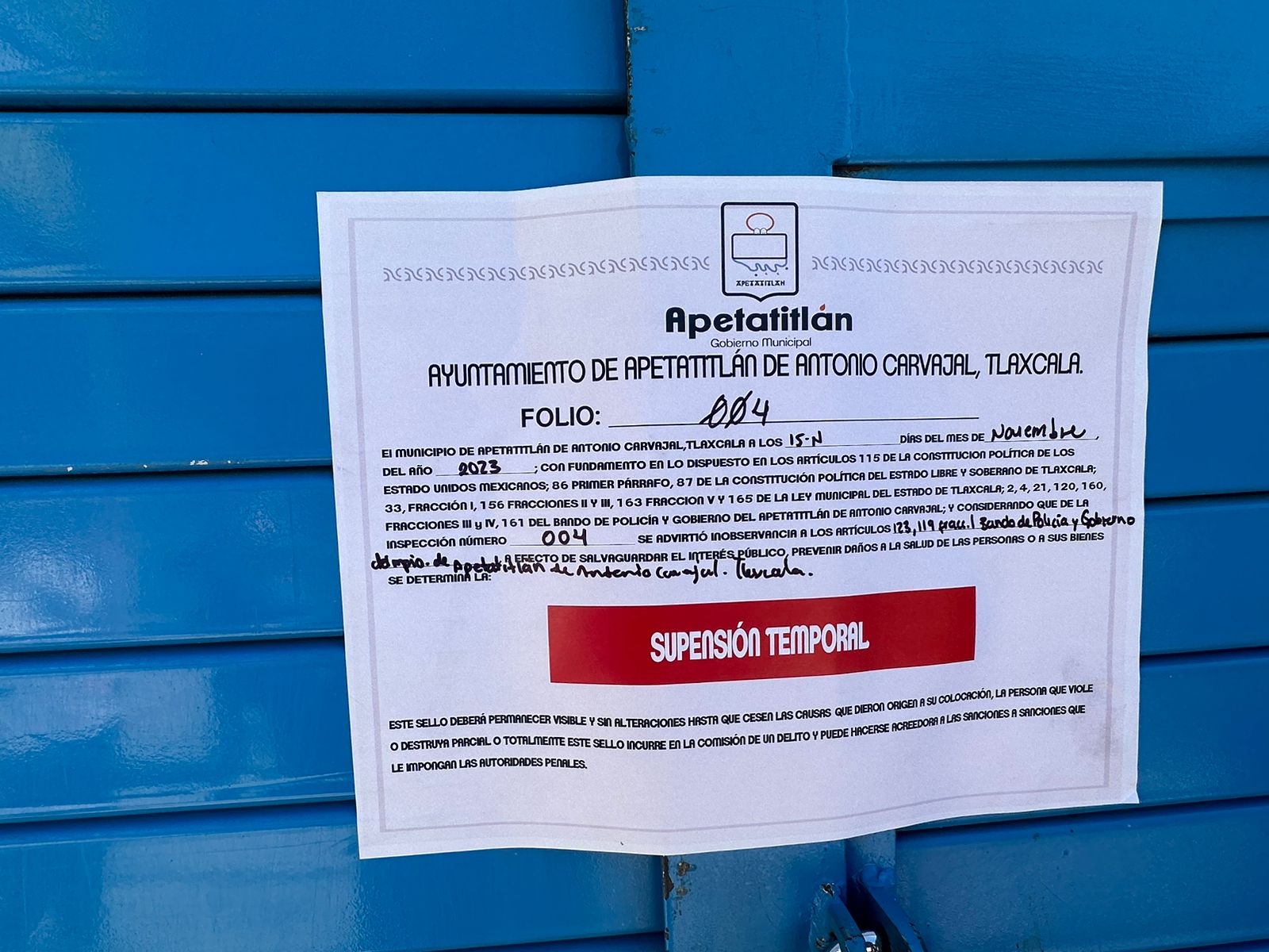 Suspende Gobierno Municipal de Apetatitlán Comercios